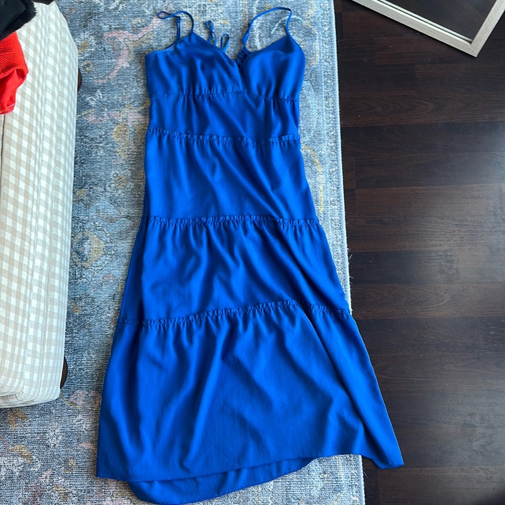 BCBG Max Adria tiered blue maxi dress